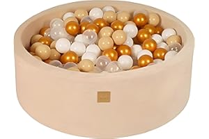 MEOWBABY Piscine à balles pour bébé - Ronde 90 x 30 cm - avec 200 balles - en Velours - Écru : Or/Beige/Blanc/Transparent