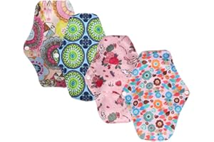 JADESEAL 4 pcs 25.5cm Serviettes Hygiéniques Lavables Pads Menstruel Chiffon Serviette Menstruelle Réutilisables, Tissu de Bambou，Respirant, Hygiénique, non irritant Couleur Bonbon