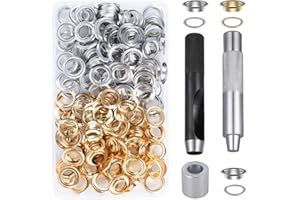 MaYuLa 240Pcs Eyelet Punch Kit 1/2 Inch Eyelets and Punch 12mm Grommets Kit Tarpaulin Repair Kit with 3Pcs Grommet Setting Tool for Fabric Leather Shoes Bag Canvas Belt DIY Crafts Gold & Silver