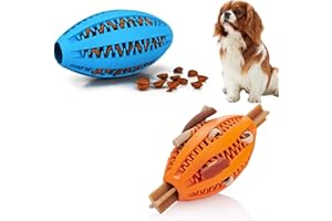 Astur Group Pelotas para Perros Interactiva Limpia Dientes Antivoracidad Inteligente Dura Comida Juguete adiestramiento Cachorro Adulto antiestrés 2 Colores 2 Unidades(Rugby, Azul Naranja)