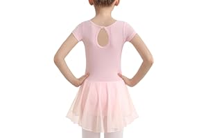 DANSHOW Girls Ballet Leotard for Dance Short Sleeve Water-drop Hollow Back Mesh Skirt Dance Leotard(Toddler/Little Girl/Big Girl)