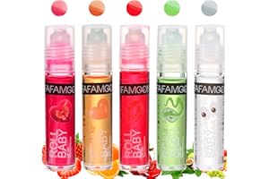 Sitovely Roll on Lip Oil Fruit Flavoured Lip Gloss Set, 5 PCS Moisturizing Transparent Plumping Lip Glow Oil, Hydrating Shiny and Vegan Tinted Lipgloss for Lip Care and Dry Lips (A)