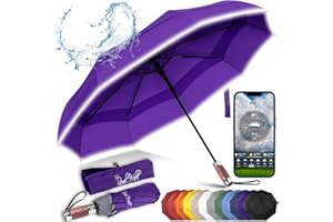 Royal Walk Parapluie Pliant Ouverture et Fermeture Automatique Pour Hommes et Femmes Parapluie Réfléchissant Résistant au Vent, Anti Tempete, Compact et Solide, Poignée en Bois Veritable Luxueux et Double Toile Ventilé