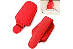 MOKHT 2 Stück Brillenhalter für Auto Sonnenblende, Magnet Sonnenbrillenhalter Auto, Leder Brillenständer für Auto Sonnenblende, Sonnenbrillen Halterung Auto für Brille Karte Ticket - Rot