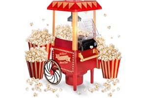 NK Machine Pop Corn Rétro 1.200W à Air Chaud - Machine à Popcorn Électrique Sans Huile, 0.3L, Prête en 2 Min, Compacte et Vintage, Idéale pour la Maison (Rouge)