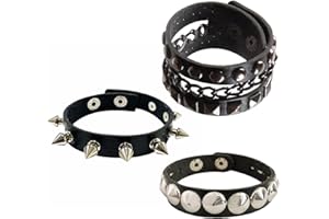 Pejlnd Black Leather Studded Punk Bracelet for Men Women - 3Pcs Gothic Spike Bracelets Rivet Cuff 80s Studded Wristband Goth Rock Bracelet Emo Accessories for Halloween Party Favors Punk Accessories