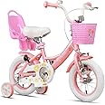 Glerc Maggie 12 14 16 20 Inch Bike Ages for 1-13 Year Old Girls Princess Style with Doll-Seat & Basket & Kickstand for Gift, Multiple Colors
