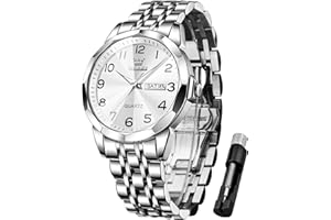 OLEVS Herrenuhren Gold Silber Business-Kleid Luxus-Armbanduhr Luminous Leicht zu lesen wasserdichte Edelstahluhr für Männer