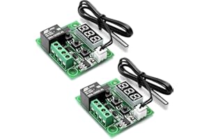 Hailege 2pcs W1209 12V DC Digital Temperature Controller Board Micro Digital Thermostat Electronic Temperature Temp Control Module Switch with 10A One-Channel Relay and Waterproof