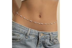 Zookey Boho Cadena para el vientre Plata Cadena para la cintura Cuentas Cadena para la cintura Perla Cadena para el cuerpo Joyas para mujeres y niñas