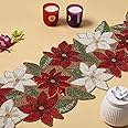 MFU-MADE FOR YOU Cotton Beautiful Silver Beaded Table Runner Craftsmanship, Thanksgiving, Occasional Decoration Red Multi Flowers, Medium, Pack of 1 Measure 13 X 36 Inch