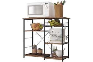 DlandHome Scaffale Cucina Salvaspazio, Supporto per Microonde e Forno, Mensola Cucina per Mettere Piatti e Ciotole, 6 Portaspezie con 1 Cestello in Ferro + 3 Gancio, Colore retrò