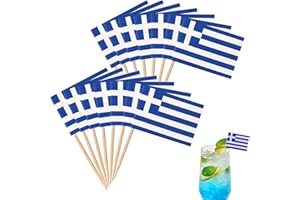 WANTUSHUI 100 pezzi bandiera della Grecia, decorazione greca, stuzzicadenti, decorazione in legno, Pick'Em, stuzzicadenti, confezione singola, bandiera per bagno, spiedini finger food mare, bandiere di busy