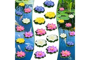 EMAGEREN 10 PCS Artificial Lotus Foam Flower Floating Lily Pads for Pond Pool Aquarium Decoration - Realistic Water Lilies in 5 Colors