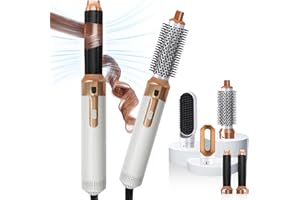 KKM STYLER New Updated 5 in 1 Hair Styler, Hot Air Brush, Hair Dryer Brush, Hair Curler, Air Styler, Hair Dryer Set - Perfect for Volumizing, Straightening, and Curling at Home (Gold&White)