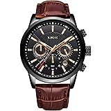 LIGE Mens Watches Fashion Waterproof Sports Chronograph Analogue Quartz Stainless Steel Dial Leather Bracelet Wristwatch