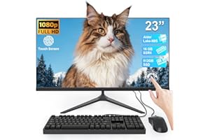 SUKOTOP PC All-in-One con display multi-touch Full HD da 23,8 pollici, processore Alder Lake-N95, RAM da 16 GB e SSD da 512 GB, dotato di WiFi dual-band, Bluetooth e tastiera cablata con mouse