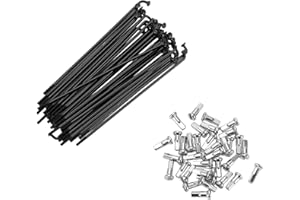 A ABSOPRO Lot de 36 Rayons de Vélo 14G en Acier 45 Noir avec 36 écrous pour Roues de VTT