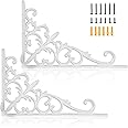 Z Metnal Decorative Shelf Brackets, White Cast Wrought Iron Metal Mailbox Bracket, 90° Right Angle Victorian Brackets, Wall Decor, Modern Shelving Bracket for DIY Floating Shelves, 2 Pcs