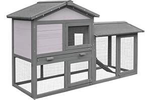 PawHut Conigliera Gabbia per Conigli in Legno da Esterno con Casetta, Spazio Aperto Recintato e Tetto 147x54x84cm