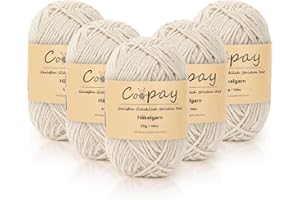 Coopay Lana per uncinetto, 225 g (5 x 45 g), morbido filato all'uncinetto, 5 lana per lavori a maglia, per bambini, per principianti, super morbido, per lavori a maglia e all'uncinetto, colore bianco