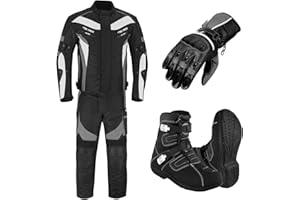 PROFIRST Motorcycle Protected 2 Piece Suit For Men, Bike Jacket WaterProof Fabric CE Armour Protected Trouser, Gloves With Long Leather Boots, Motorcycle Accessories CE-Approved