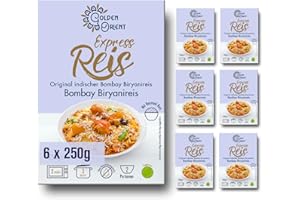 Golden Orient Bombay Biryani Reisgericht, 6 Packungen Fertiggerichte (6 x 250g) Mikrowelle/Pfanne schnell & einfach zubereitet Vegetarisch Halal