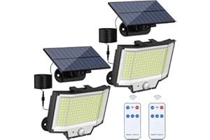 FLAOW Solar Lights Outdoor, Waterproof Solar Garden Lights with Remote Control & 1800mAh Battery, 3 Lighting Modes Solar Powered Security Lights Motion Sensor with 16.4ft Cable for Garden Yard Garage Shed