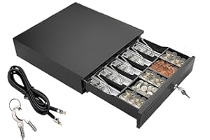 RIGOGO Cash Box Money Till Drawer with 5 Bill 5 Coin Removable Trays, Cash Register Drawer Auto Manual Open, Key-Lock RJ11 Adjustable Removable Cash Tray Till
