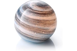 Auraglow Handmade Blown Glass Art Planet LED Table Mood Lamp, Cordless Battery Operated Light, [Neptune]