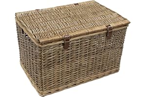 JVL Handmade Buff Wicker Hampers with Faux Leather Straps, Extra Large, Brown