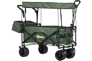 Outsunny 120L Festival Trolley on Wheels, Folding Camping Trolley Cart with Removable Canopy, All-Terrain Wheels, Adjustable Handle, Push or Pull for Garden Beach Fishing Shopping, Green