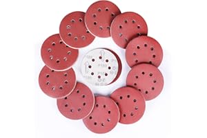 Sruhrak 100 Pezzi Rotonda Dischi Abrasivi 180 Grana, 125mm Tamponi di Levigatura a 8 Fori da Carta Vetrata per Levigatrice Orbitale