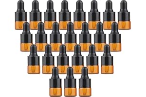 UPSTORE 24pcs mini bottiglia vetro olio essenziale vetro ambrato vasetti fiale imballaggio con tappo gomma nera profumo cosmetico campione supporto stoccaggio liquidi containder (1ml)