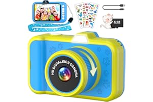 Ushining Appareil Photo Enfant, 3,5 Pouces Grand Écran 1080P Appareil Photo Numérique Enfant avec Objectif Zoom Rotatif à 360° Flash LED Carte de 32 Go, Caméra Vidéo Cadeau pour Enfants 3 à 12 Ans