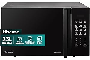 Hisense Forno Microonde Elettronico, Capacità 23 L, Potenza 800 W, Grill Potenza 1000 W, Display Led con Comandi Touch, Nero