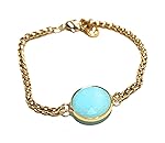 bracciale catena spiga con galvanica oro chiara e centrale in pietra dura colore verde acqua