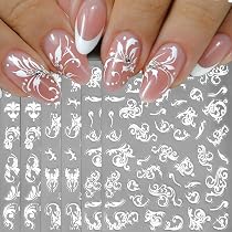 MXTIMWAN 5 Blatt 3D Nagelsticker – Weiße Blumen, Selbstklebend Für Nail Art & Design