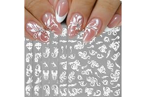 Dornail 6Blätter 5D Geprägt Spitze Blume Nagelsticker,Ausgehöhlt Weiß Blumen Nail Sticker Weinlese Bohème Totem Nagelsticker Selbstklebend für Frauen DIY Nagelaufkleber Nageldesign Nagel Deko Nail Art