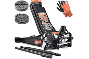 ‎SELLNET Verda Wagenheber hydraulisch 3T, 75-515mm, 2X Gummi, mit Schmiernippel, Montagehandschuhe Extra Flacher Rangierwagenheber Doppelpumpsystem Doppelkolben Unterstellbock Auto Heber Profi