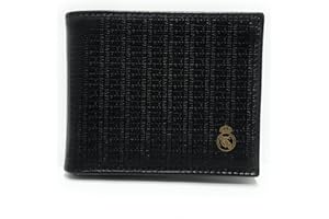 LUGUPELL Cartera Oficial del Real Madrid - Piel 100% Legítima con Protección RFID, Diseño Exclusivo con diseño RM. Regalo para Hombre. (Americano con Monedero Negro)