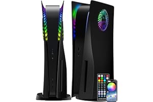 Joso Coque avec bande lumineuse LED RVB pour PS5 Disc Edition, ABS anti-rayures et anti-poussière de rechange avec aérations de ventilateur, synchronisation de la musique avec 8 couleurs, plus de 400