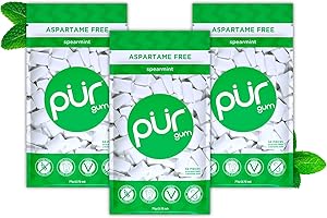 ‎PUR GUM PUR Gum | Zuckerfreier Kaugummi | Mit Xylit | Vegan, Aspartamfrei & Glutenfrei | Natürlicher Kaugummi Mit Spearmint-Geschmack, 55 Stück (3er Pack)