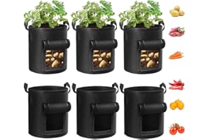 Airsnigi 10 Gallon Potato Grow Bags,6 Pack Plant Growing Bags Breathable Garden Growing Bag Planting Tomatoes, Vegetables, Strawberry with Window Flap and Handles,Black