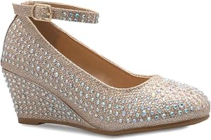 Olivia K Girls' Glitter and Rhinestone Open Toe Wedge Heel (Toddler/Little Girl)