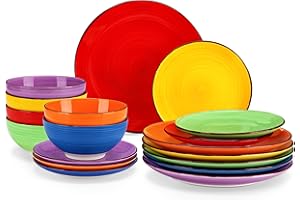 vancasso Bonita Multicolour Dinner Set- 18 Pieces Stoneware Dinnerware Set for 6, Handpainted Spirals Pattern Ceramic Combination Set with 10.5in Dinner Plate, 7.5in Dessert Plate and 800ml Soup Bowl