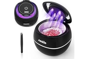 Aoskie Pulitore Ultrasuoni 42kHz/30W per Protesi Dentarie, Allineatori, Paradenti, Gioielli, Testine per Spazzolino da Denti, 180ML Lampada UV Ultrasonic Cleaner per Apparecchi Dentali da Usare a Casa