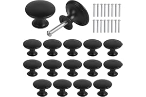 AvoDovA 16 Stück Schranktürknöpfe, 30mm Vintage Kommodenknöpfe Schubladenknöpfe Set, Runde Schubladengriffe, Türgriffe, Schrankgriffe, Knöpfe Moebelknauf, Knauf für Schrank Schublade Küche (Schwarz)