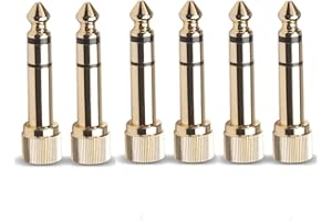 winwill 6 adaptadores Jack chapados en Oro de 6,35 mm Macho a Hembra de 3,5 mm, Adaptador de Rosca Macho de 1/4" a Hembra de 1/8"