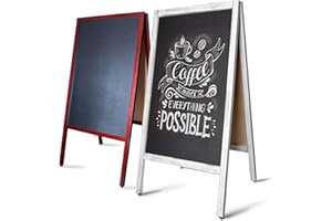 ‎MASTER OF BOARDS MoB Customer Stopper Outdoor Weatherproof Poster Stand, Advertising Stand, Advertising Board for Outdoor Writeable Chalkboard for Gastro Double-Sided with White Wooden Frame 101.5 x 50.8 x 5.5 cm